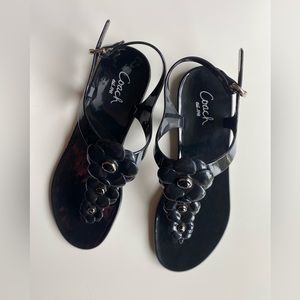 COACH Haylee Black Floral Jelly Sandals in Size 8